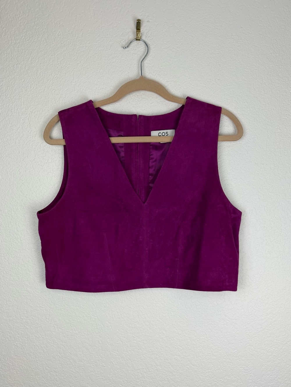 COS Cropped V-Neck Suede Purple Top 42/M